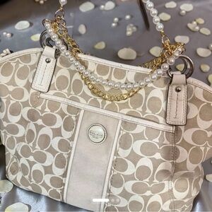 Coach Signature Stripe Pocket Tote Khaki Parchment | Cosmetically Refreshed